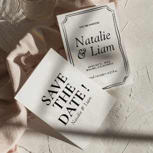 Save The Date Vieux argent Black & White Frame Retro Mariage