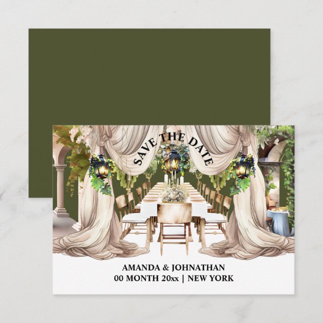 Save The Date Vignoble campagne extérieur table de vin draperies (Devant / Derrière)