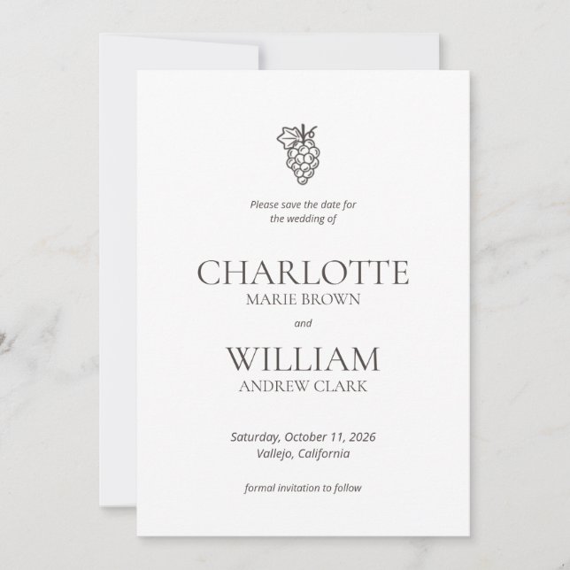 Save The Date Vignoble classique Napa Italie destination mariage (Devant)