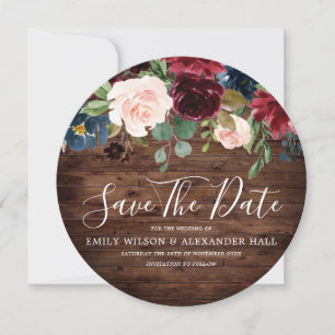 Save The Date Vin rouge de Bourgogne Mariage en bois rustique