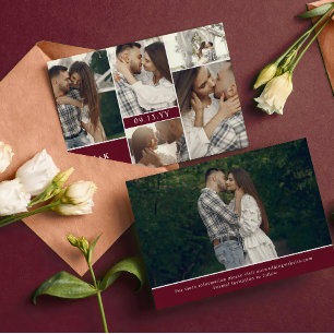 Save The Date Vin Rouge Moderne Initiales & Photos Enregistrer l