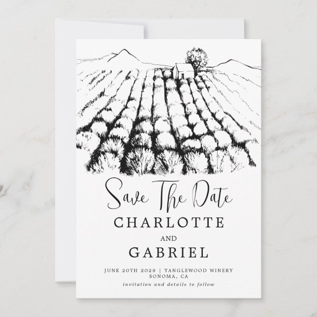 Save The Date Vineyard Winery Wedding (Front)