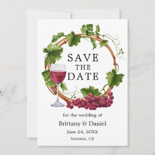 Save The Date Vins de raisin élégant moderne Aquarelle Wreath