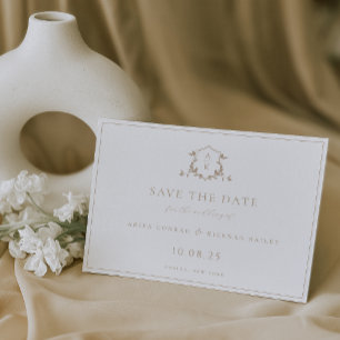 Save The Date Vins intemporels Cimetière beige Monogramme Mariag