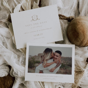 Save The Date Vins intemporels Crest beige Monogramme Photo