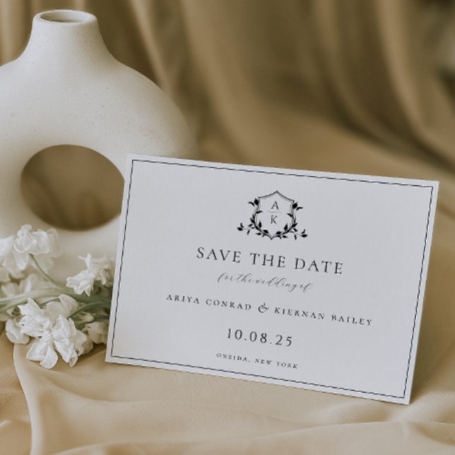 Save The Date Vins intemporels Crête noire Monogramme Mariage (Créateur téléchargé)