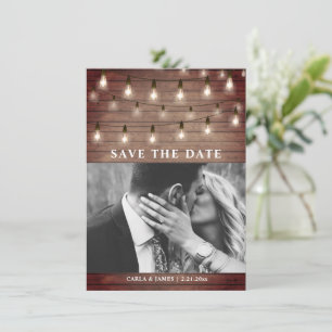 Save The Date Vintage à cordes éclairantes Mariage en bois rusti
