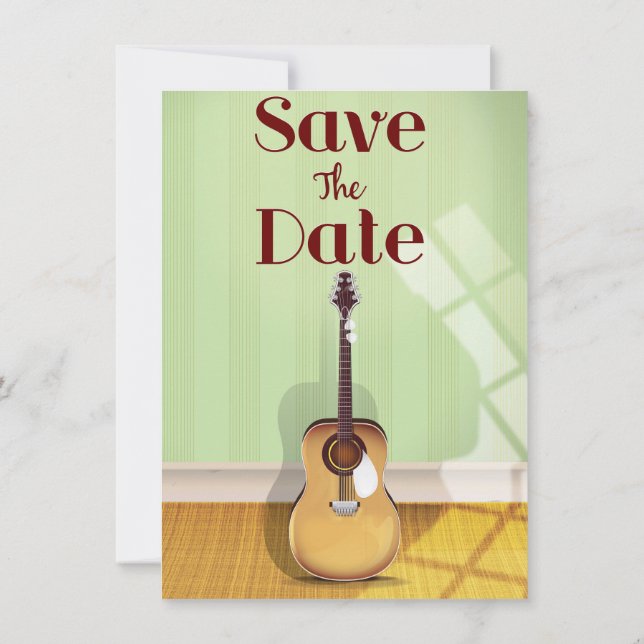 Save the Date Vintage Acoustic Guitar Invitation (Back)