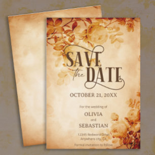 Save The Date Vintage ancien parchemin avec Mariage Rose
