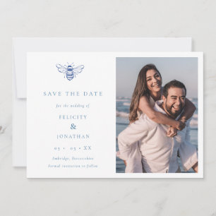 Save The Date Vintage Bee Blue Minimaliste QR Code Mariage photo