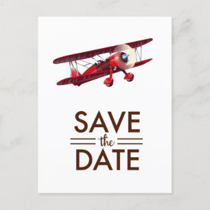 Save the Date vintage bi-plane Postcard