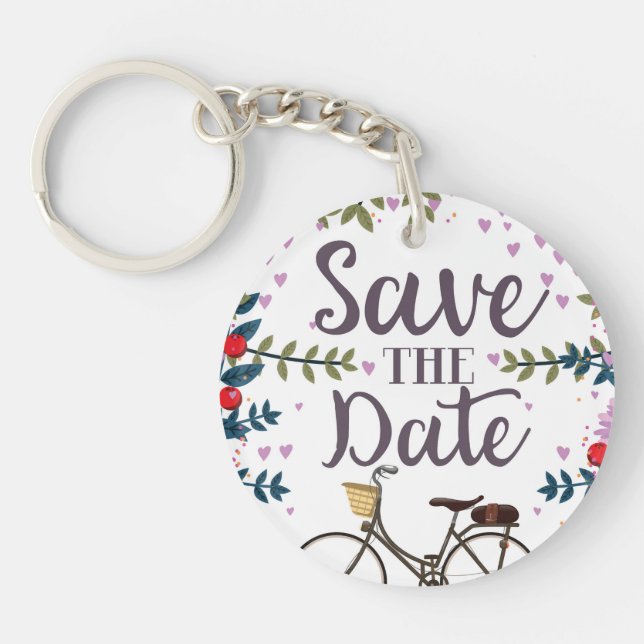 Save The Date Vintage Bicycle Keychain (Front)