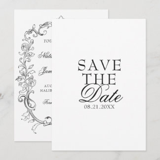 Save The Date Vintage Black And White Old Money Fancy Wedding