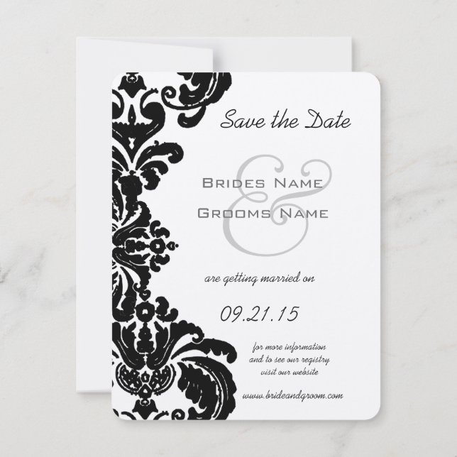 Save The Date Vintage Black Mariage damassé Enregistrer la date (Dos)