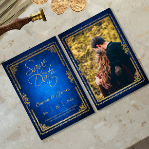 Save The Date Vintage Blue Fairytale livre couverture thème phot