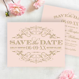 Save The Date Vintage Blush et Mariage d'or antique