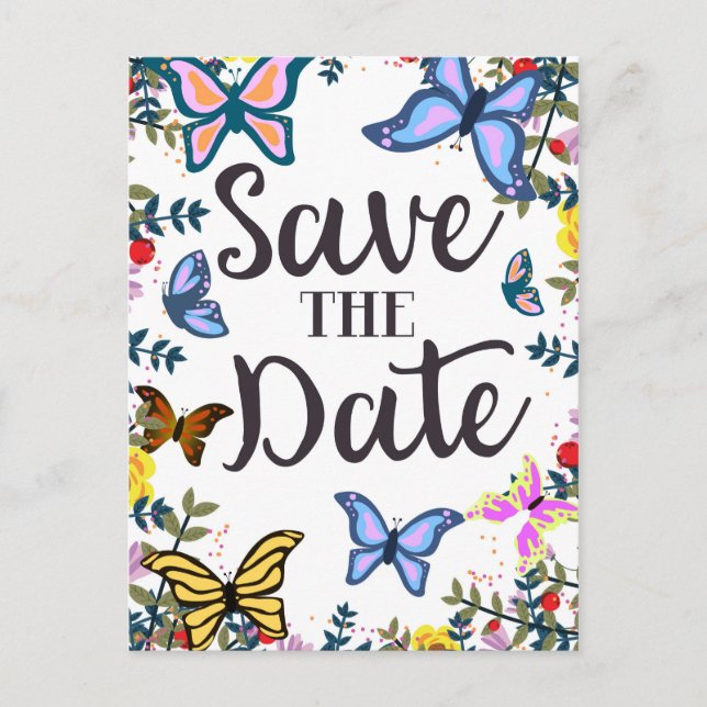 Save the Date Vintage Butterflies. Postcard (Front)