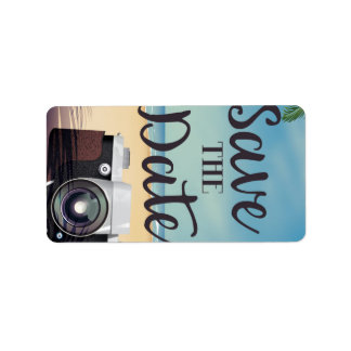 Save the date vintage Camera and Beach Label