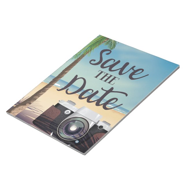 Save the date vintage Camera and Beach Notepad (Angled)