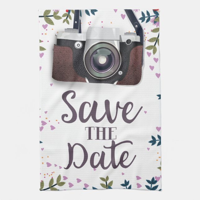 Save the Date Vintage Camera Kitchen Towel (Vertical)