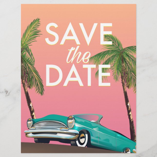 Save the Date Vintage convertible Car Letterhead (Front)