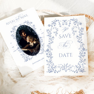 Save The Date Vintage Eleganse bleu poussiéreux Fleurs Photo Mar