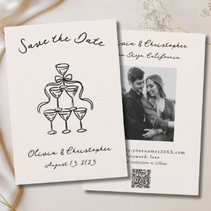 Save The Date Vintage Elegant Bow Champagne Doodle QR Code
