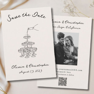 Save The Date Vintage Elegant Champagne Tower croquis QR Code