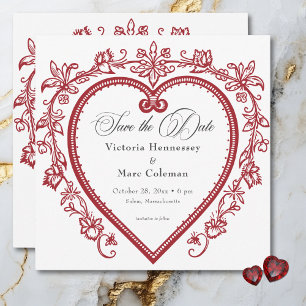 Save The Date Vintage Elegant Chinoiserie Floral Heart Mariage
