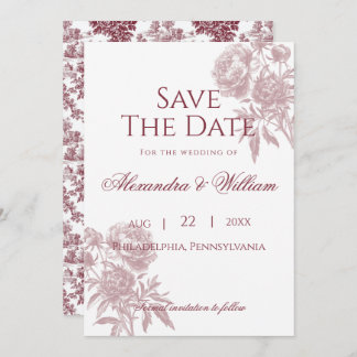 Save The Date Vintage Floral Enregistrer la date - Burgundy Toil