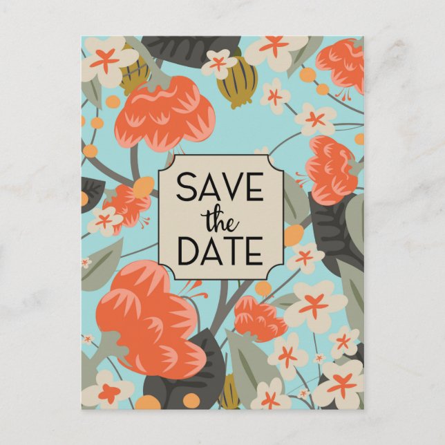 Save the Date Vintage Floral pattern Postcard (Front)