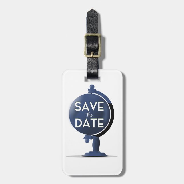 Save The Date Vintage Globe Luggage Tag (Front Vertical)