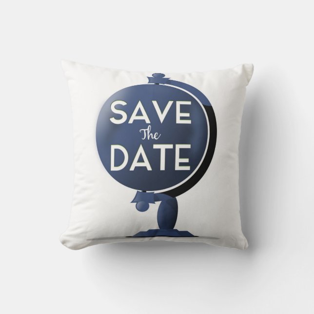Save The Date Vintage Globe Throw Pillow (Front)