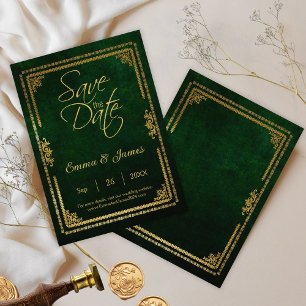 Save The Date Vintage Green Rustic Fairytale thème de couverture
