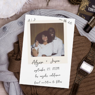 Save The Date Vintage Instant Photo manuscrit Mariage Monogramme