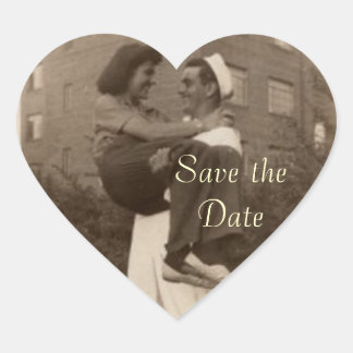 Save the Date Vintage Military Wedding Heart Sticker