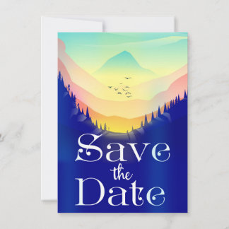 Save The Date Vintage Mystical Mountains. Invitation