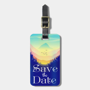 Save The Date Vintage Mystical Mountains. Luggage Tag