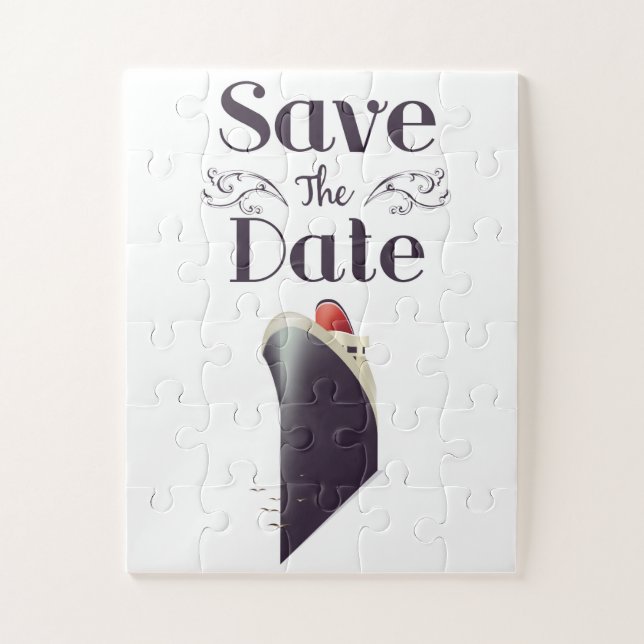 Save the Date Vintage Nautical invite Jigsaw Puzzle (Vertical)