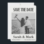 Save the Date vintage newspaper trending round<br><div class="desc">Announce your wedding in a fun and unforgettable way with this newspaper-style save the date card. Designed with a vintage newspaper look and personalized details, this unique wedding announcement is perfect for couples who want a creative and stylish way to share their special date. Ideal for featuring custom photos, engagement...</div>