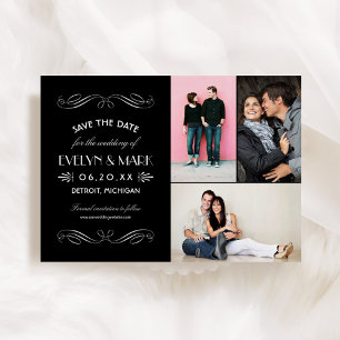 Save The Date Vintage noir blanc Art déco Mariage Photo Collage