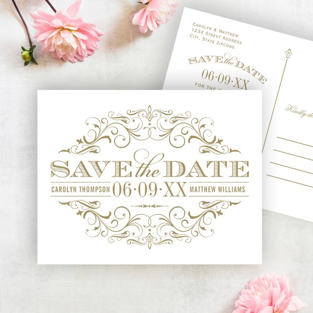 Save The Date Vintage or blanc fleurir Enregistrer la date (Créateur téléchargé)