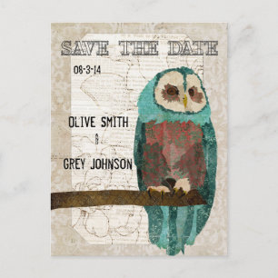 Save the Date Vintage Owl II  Postcard