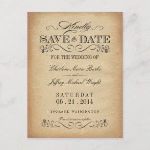 Save the Date Vintage Parchment Postcard