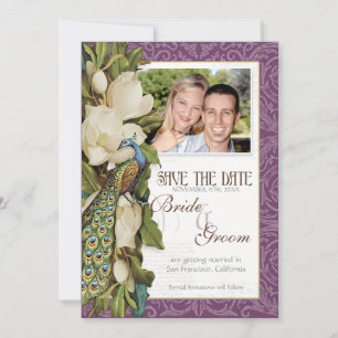 Save the Date - Vintage Peacock & Magnolia Swirls