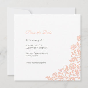 Save The Date Vintage Pêche Floral Rose Dentelle Carré Mariage