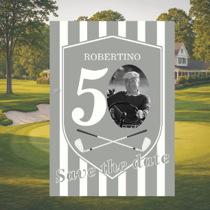 Save The Date Vintage Photo Golfer 50th Birthday Invitation