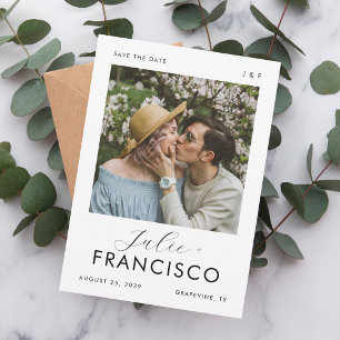 Save The Date Vintage Photo Monogramme Romantique Moderne Mariag