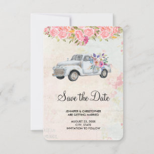 Save The Date Vintage Pickup Truck Russe Mariage aquarelle