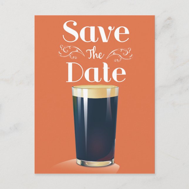 Save The Date Vintage Pint Drink Postcard (Front)